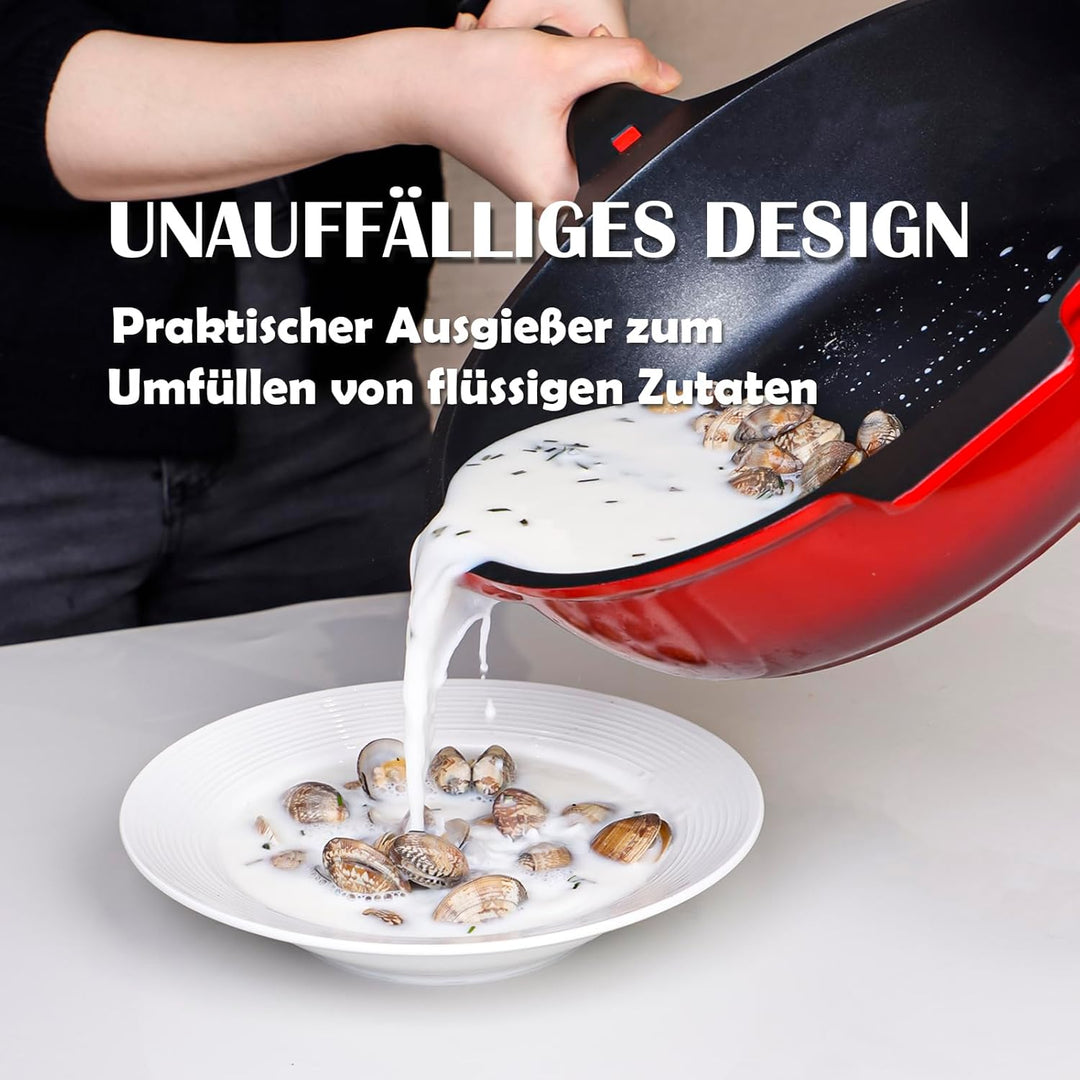 diig Bratpfanne mit Deckel, 30cm/5L Wokpfanne Antihaft Pfanne Aluminiumguss Flachpfanne Sauteuse Für