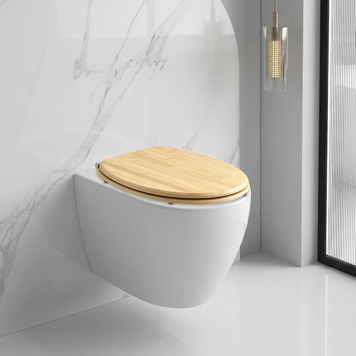 sanicomfort WC-Sitz Bambus mit Absenkautomatik | Toilettensitz aus Echtholz | Soft-Close | Antibakte