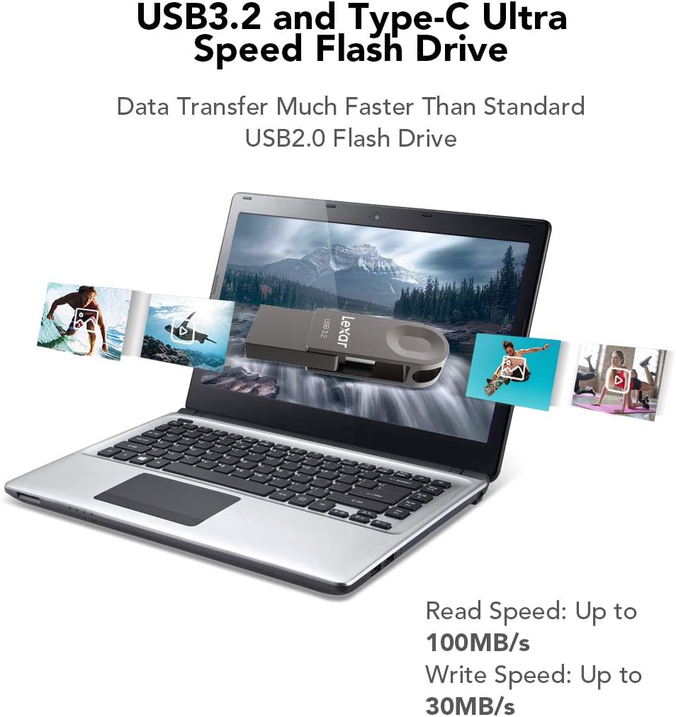 Lexar USB-Stick 3.2 128 GB, Gen 1, USB C & USB A, Lesegeschwindigkeit bis zu 100 MB/s, unterstützt O