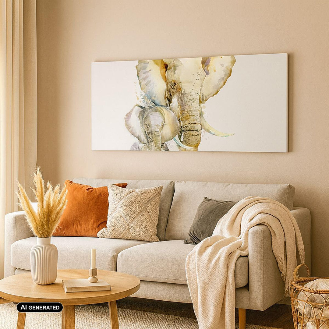 Wandbilder Dekoration Wohnzimmer Elefanten tier safari afrika Panorama Bilder auf Leinwand 120x50cm