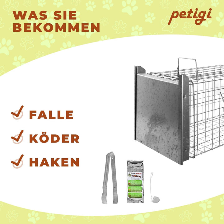 Petigi Tierfalle Lebendfalle für kleine bis mittelgrosse Tiere wie Maus, Katze, Marder, Fuchs, Otter