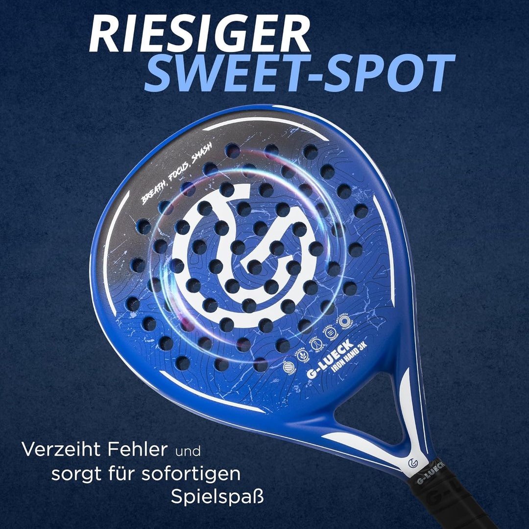 Padel Schläger Iron Hand – 3K Carbon Oberfläche & Stabiler Carbon Rahmen – Runder Padelracket für An