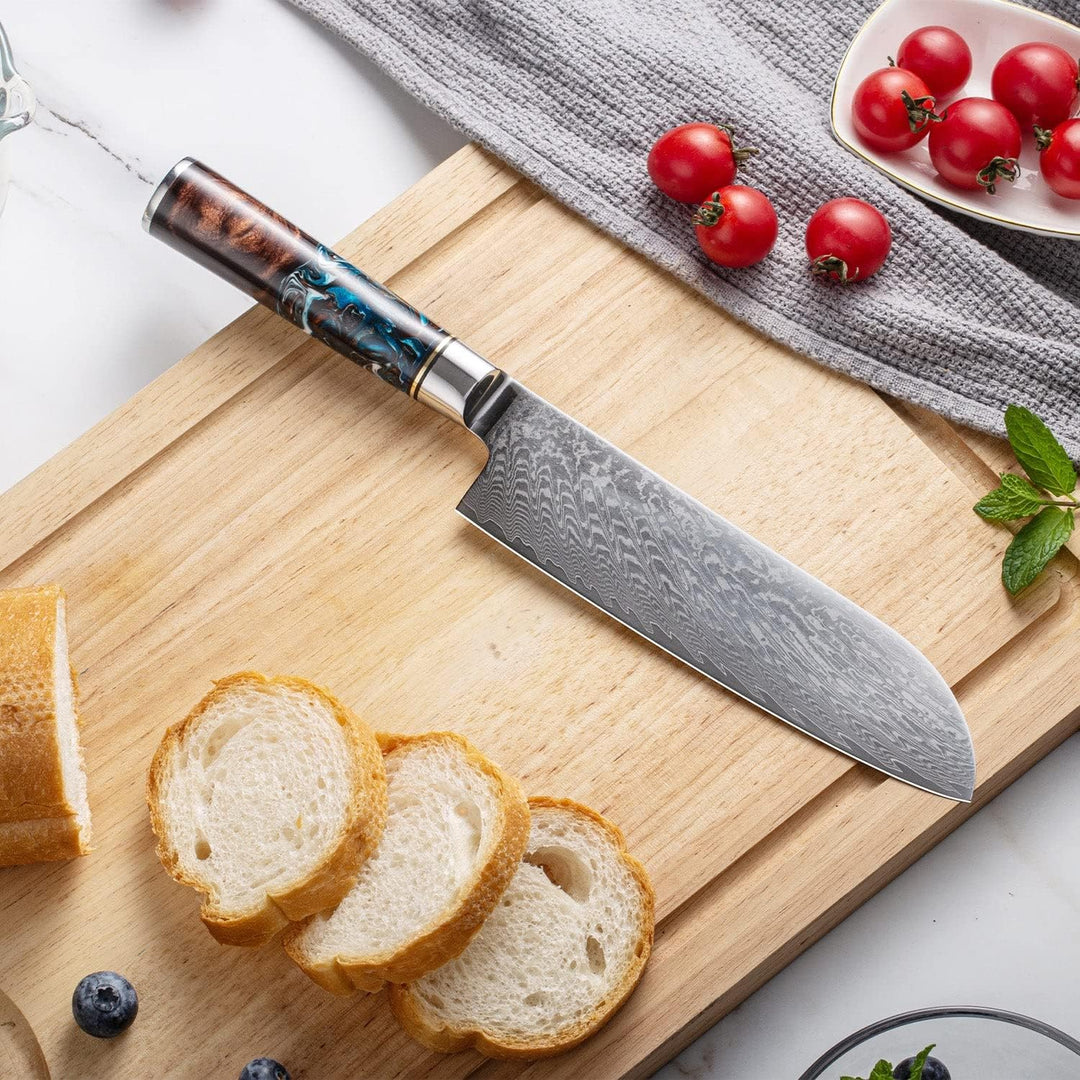 Tsume Santoku Messer Sturm, Klingenlänge 19cm, Echtes Damast Küchenmesser, 67 Schichten VG10 Edelsta