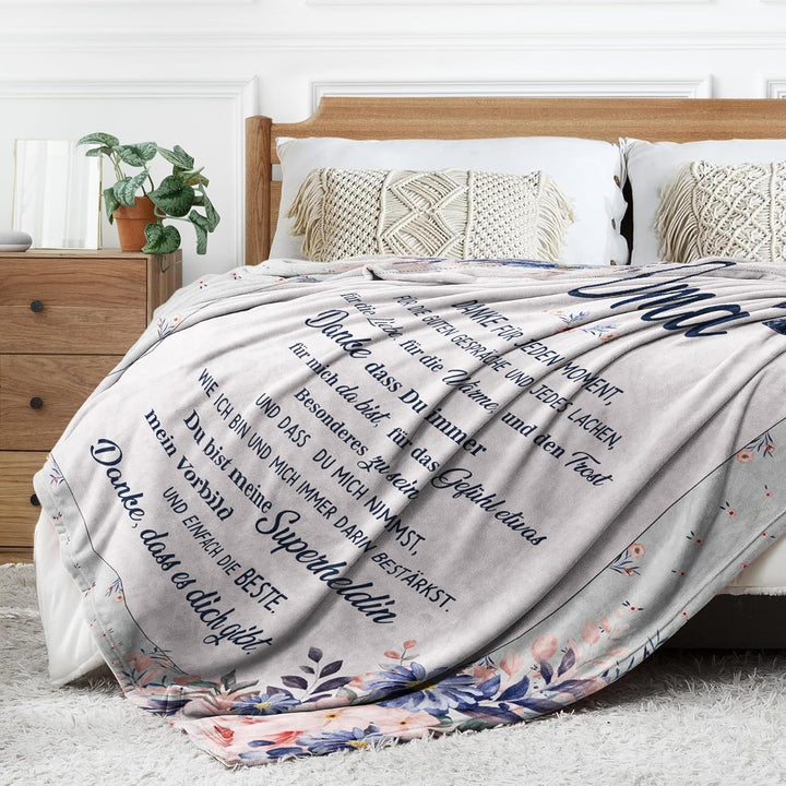 Oma Geschenk Zum Geburtstag, Personalisierte Superweiche Omas Decke aus Flanell, Geburtstagsgeschenk
