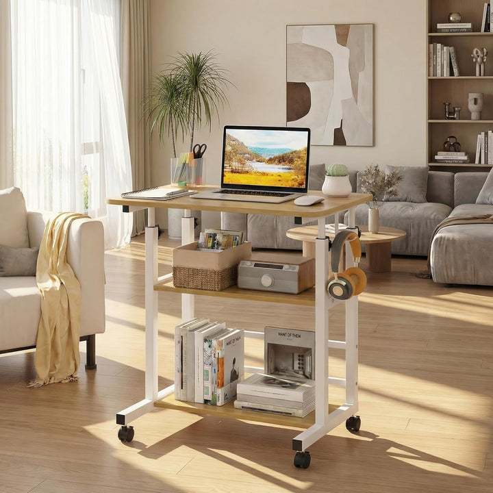 Huracan Mobiler Betttisch mit Rollen 40×80×56–82 cm, 3 Ablagen, Höhenverstellbar, H-Stahlrahmen Beso