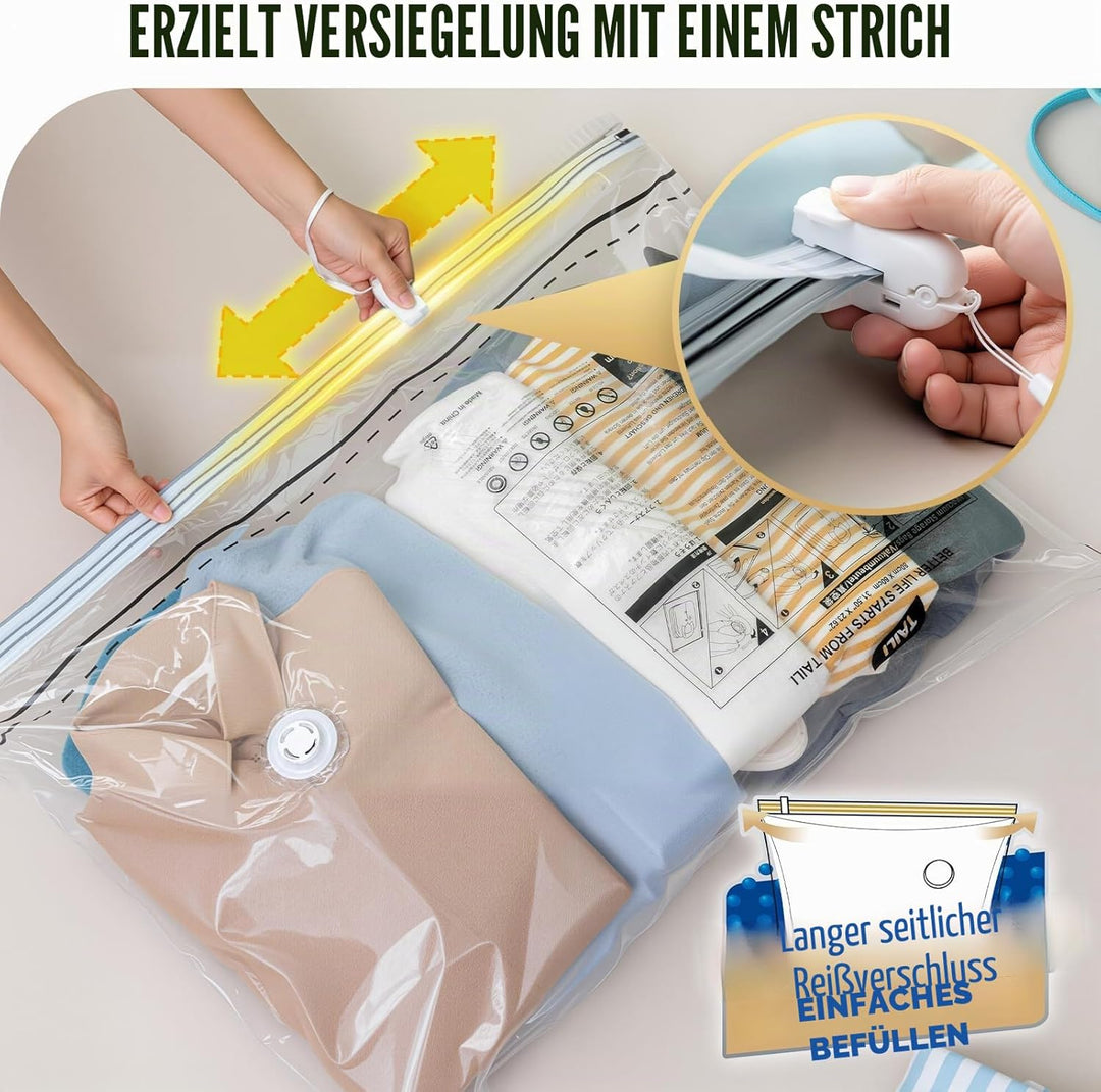 TAILI Vakuumbeutel für Kleidung mit Langer Reissverschluss 4 Stück Extra Grosse 100 X 70 CM Vakuumie