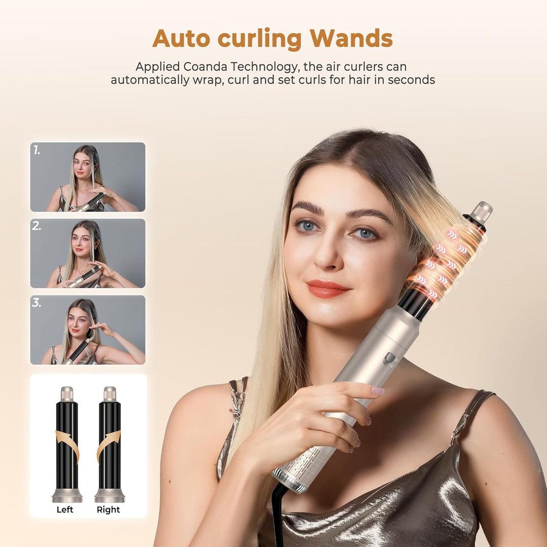 UKLISS Hairstyler 6 in 1 Air Styler Set - Pro Haarstyler mit Rundbürstenföhn, Air Curler, Warmluftbü