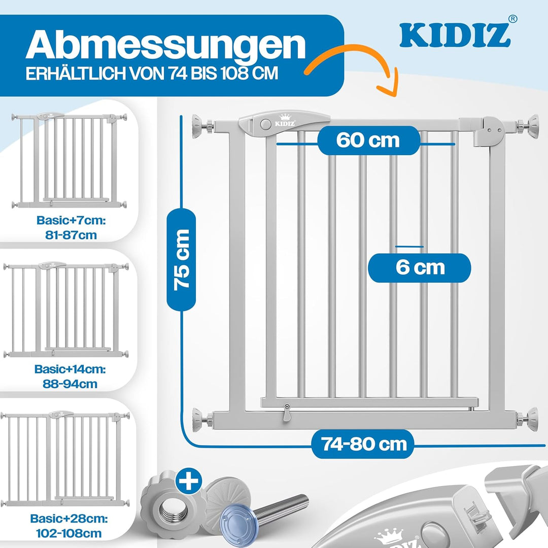KIDIZ® Türschutzgitter Absperrgitter Treppengitter Kindergitter | Gitter Haustier | ohne Bohren | be