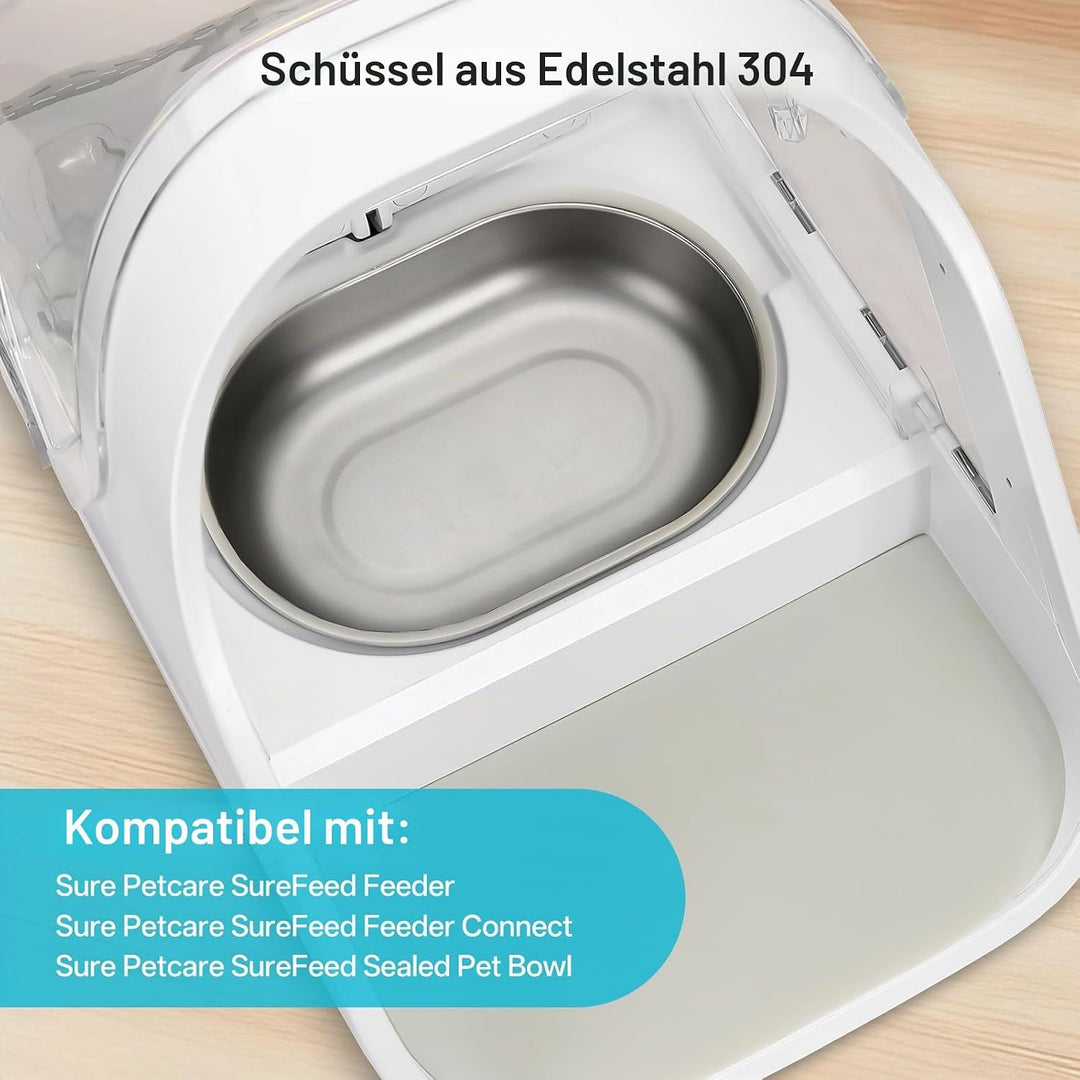 Edelstahl Napf und Matte Set kompatibel mit Mikrochip-Futterautomaten, 2 Edelstahl Napf und 1 Matte