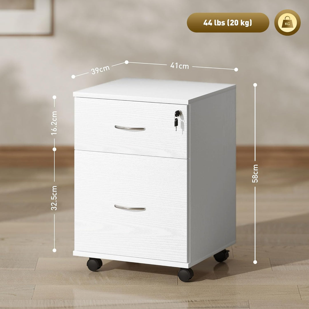HOMCOM 2 Schubladen Abschliessbarer Aktenschrank mit Rädern, Mobiler Aktenschrank für Home Office, K