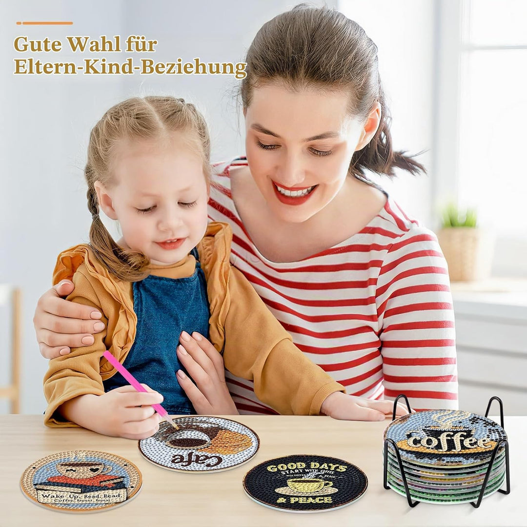NAIMOER 8 Stück Kaffee Diamond Painting Untersetzer mit Halter, DIY Lowtea Diamant Tassenuntersetzer