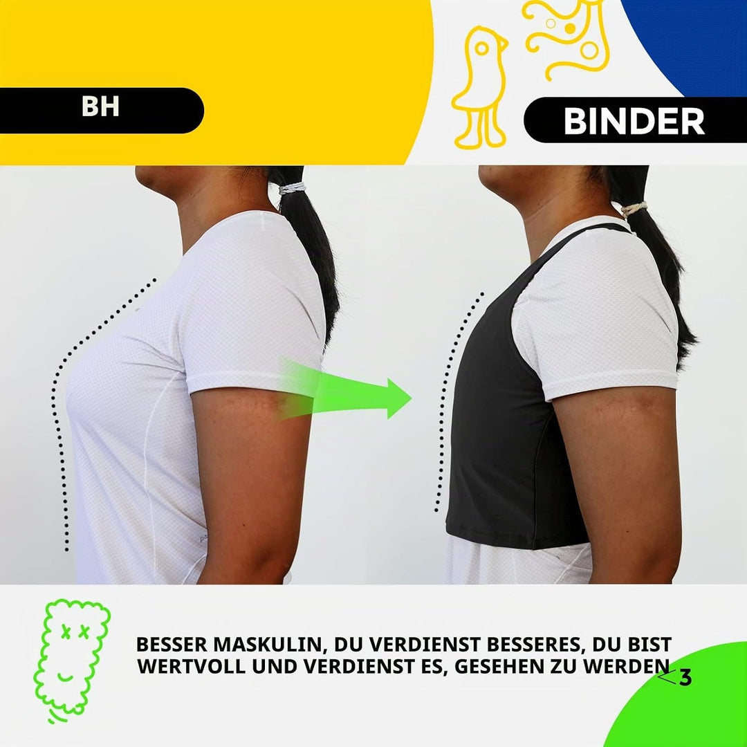 Wonababi Brustbinder, ultraflacher Transbinder mit Pull-on-FTM-Binder-BH Schwarz L, Schwarz L