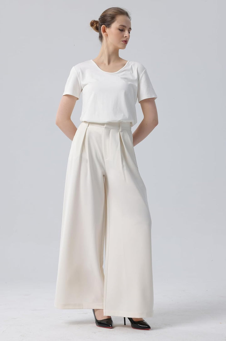 Tronjori Damen Hose Weites Bein Frauen Lange Hose mit Taschen Einfarbig Lose elastische Hohe Taille