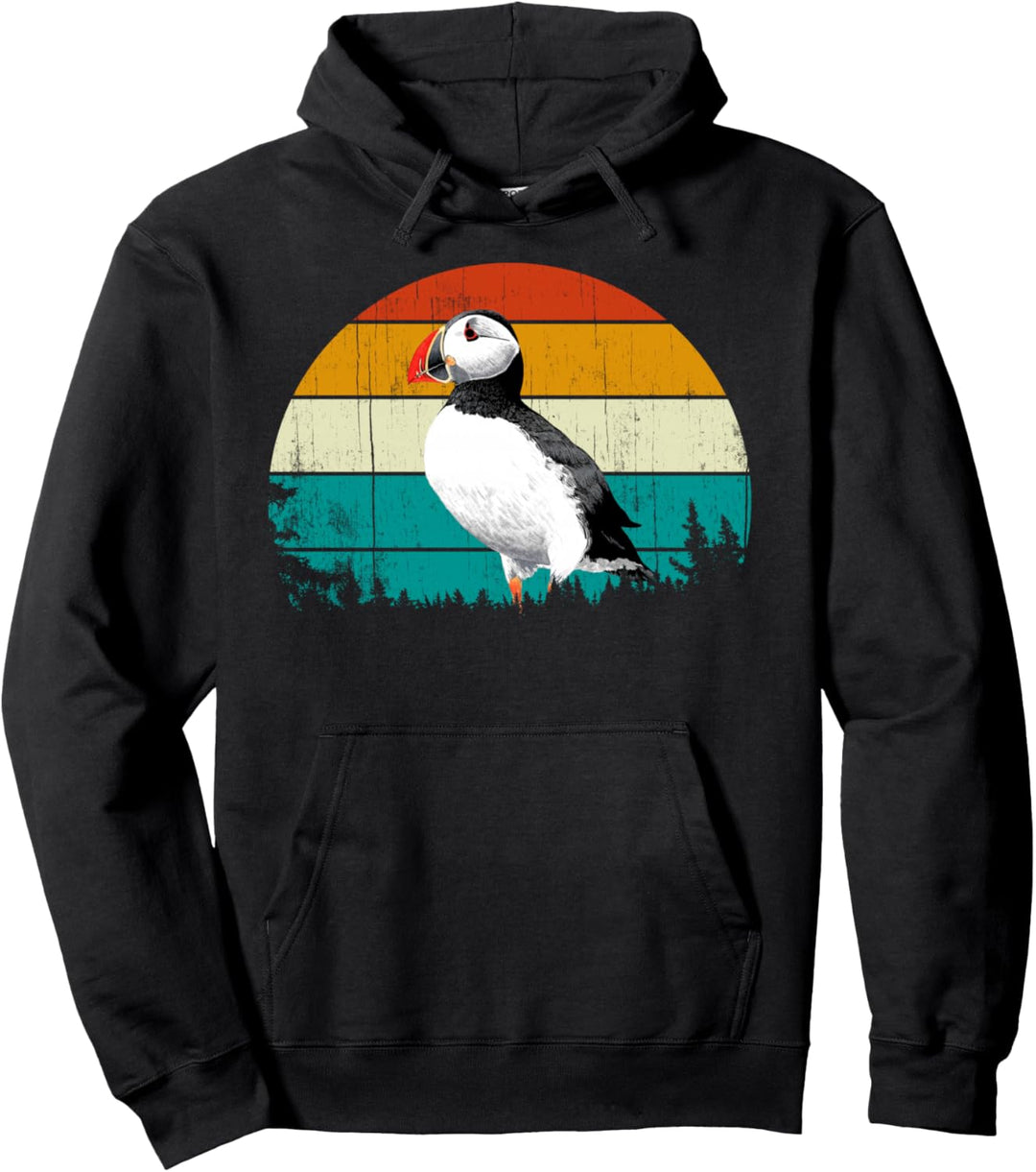 Retro Vintage Sunset Muffin Seabird Cute Atlantic Puffin Pullover Hoodie
