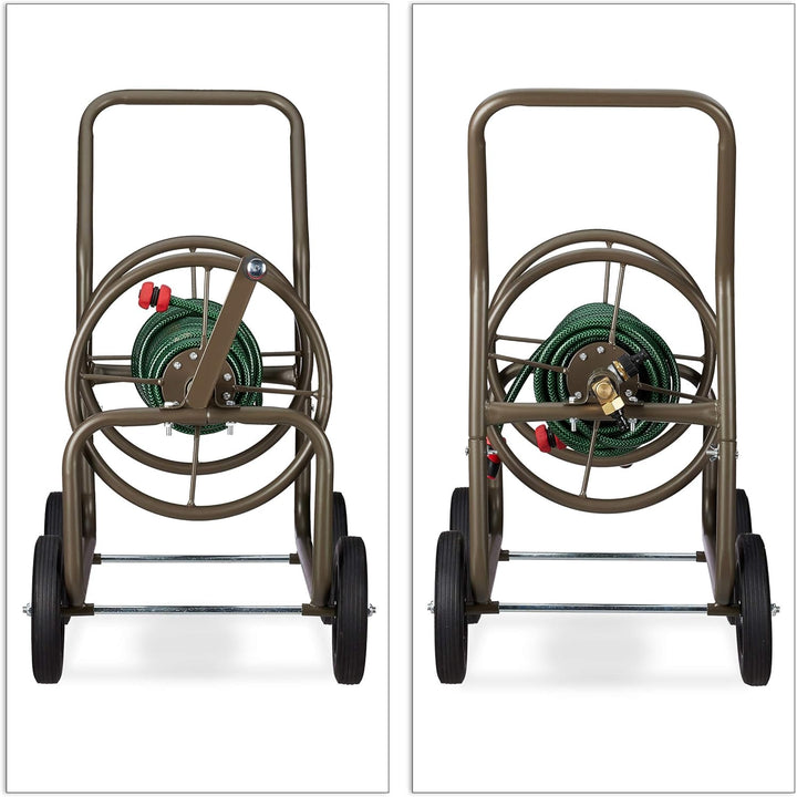 Relaxdays Schlauchwagen XL, fahrbare Schlauchtrommel, Metall, für 60m Schlauch, 4 Räder, mit Kurbel,