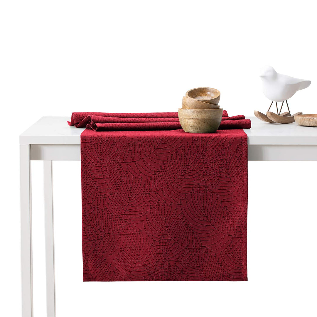 AmeliaHome Tischläufer Set 35x300 cm und 115x300 cm Lotuseffekt Wasserabweisend Blätter Bordeaux Gai