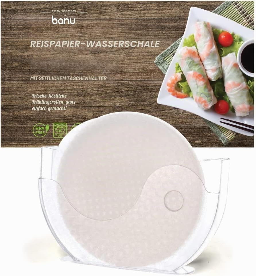 BANU Reispapier-Wasserschale mit Seitentaschen-Halter für Reispapierverpackungen für Frühlingsrollen