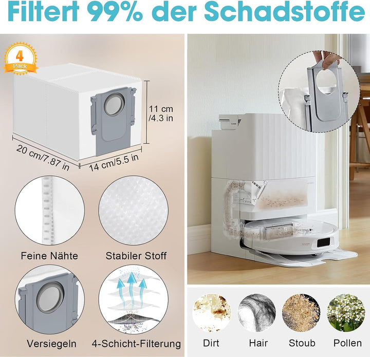 RUKHOOL Zubehör für Roborock S8 Maxv Ultra Ersatzteile Zubehörset mit 4 Staubbeutel, 2 Hauptbürste,