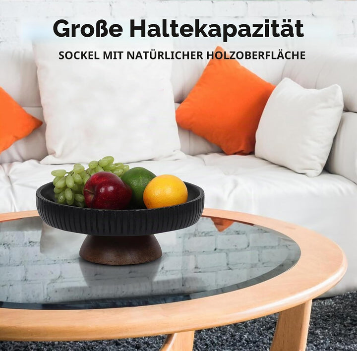 Obstschale aus Mangoholz, dekorative schwarze Schale mit natürlichem Sockel, 30,5 cm Durchmesser, zw