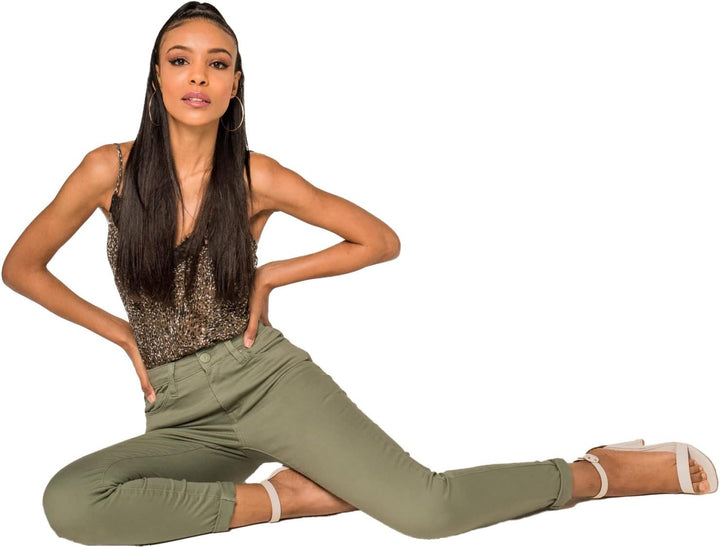 Nina Carter P056 Damen Jeanshosen Skinny Fit Jeans High Waist S Mandelgrün (P109-17), S Mandelgrün (