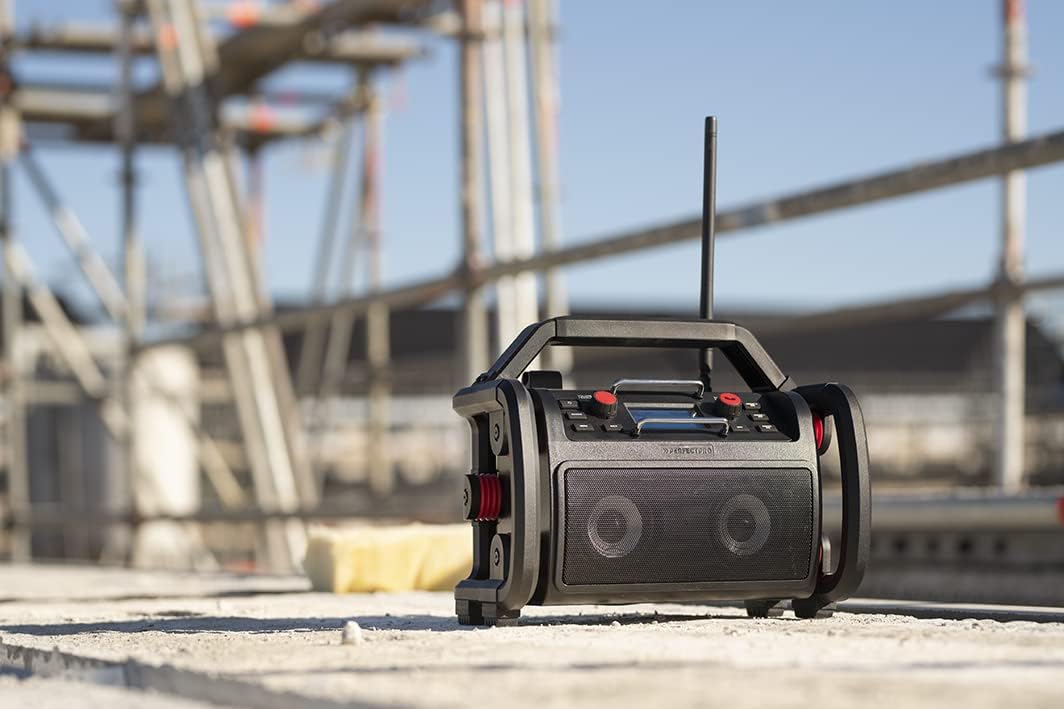 PerfectPro Baustellenradio ROCKPRO, DAB+ und UKW-Empfang, Bluetooth, Inklusive Ladegerät und Lithium