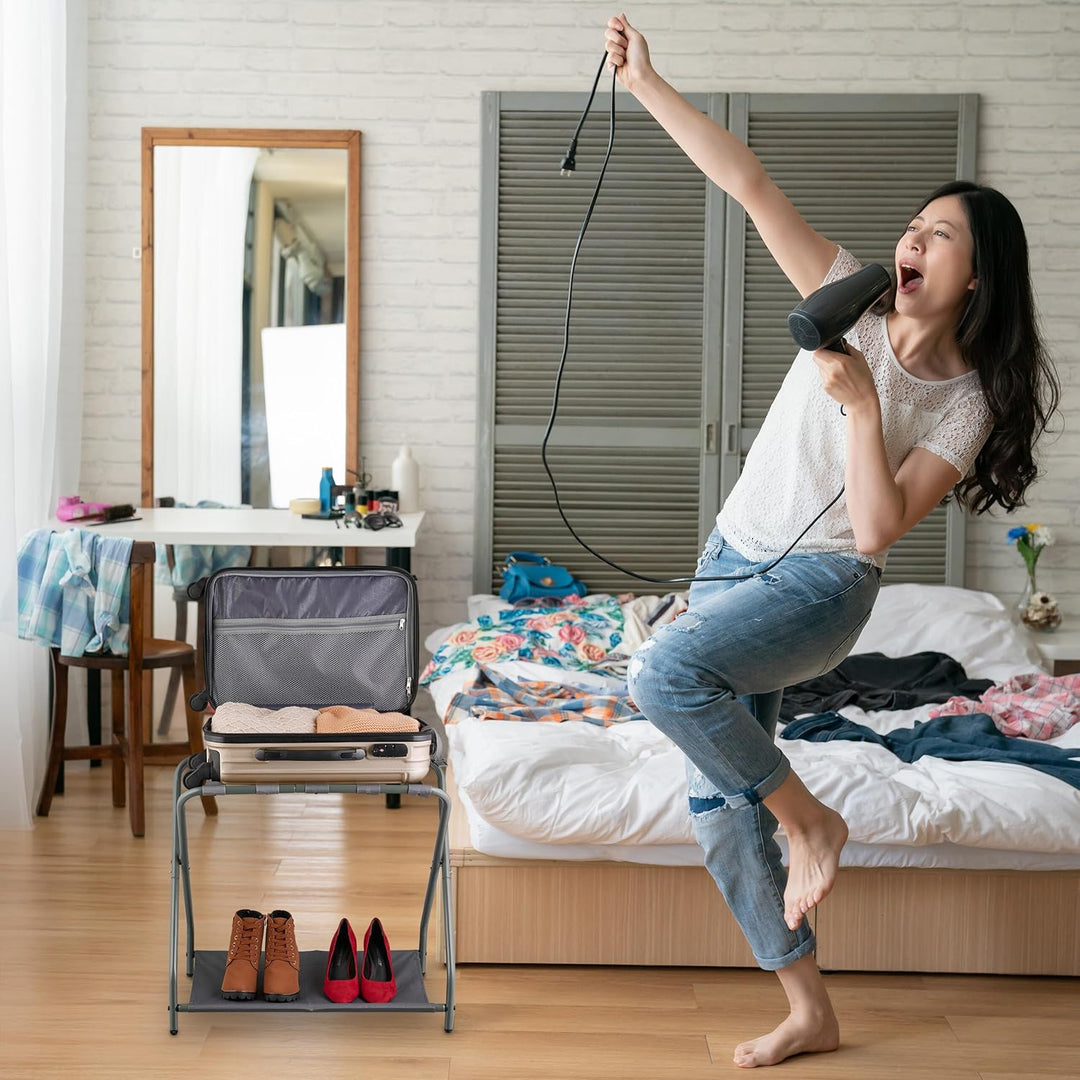 Relaxdays Kofferständer, klappbar, Gepäckständer mit Ablage, HxBxT: 58 x 66 x 38 cm, Kofferablage, H