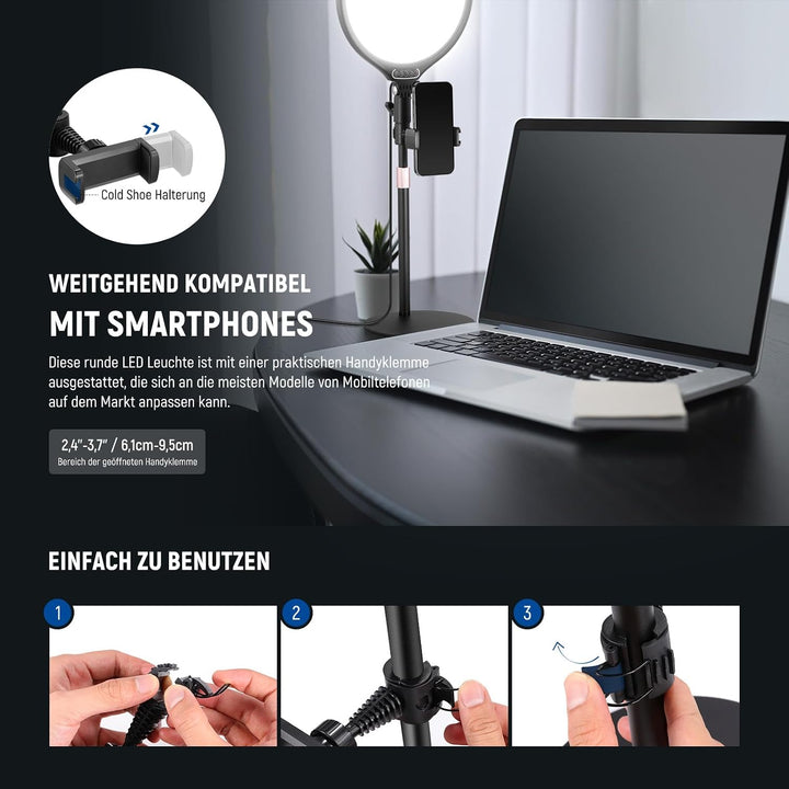 NEEWER Basics 10,5" Desk Ring Light w Stand/Phone Holder/Timer, Full Screen 15W Dimmable LED Selfie