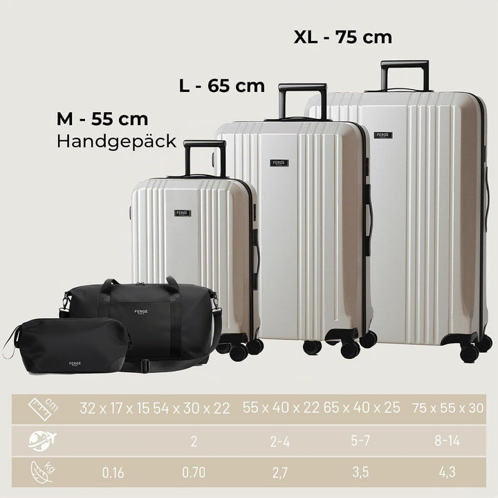 FERGÉ Polycarbonat 5-teilig Koffer Set 77cm, 67cm, Handgepäck Koffer mit Reisetasche Kombi, sehr rob