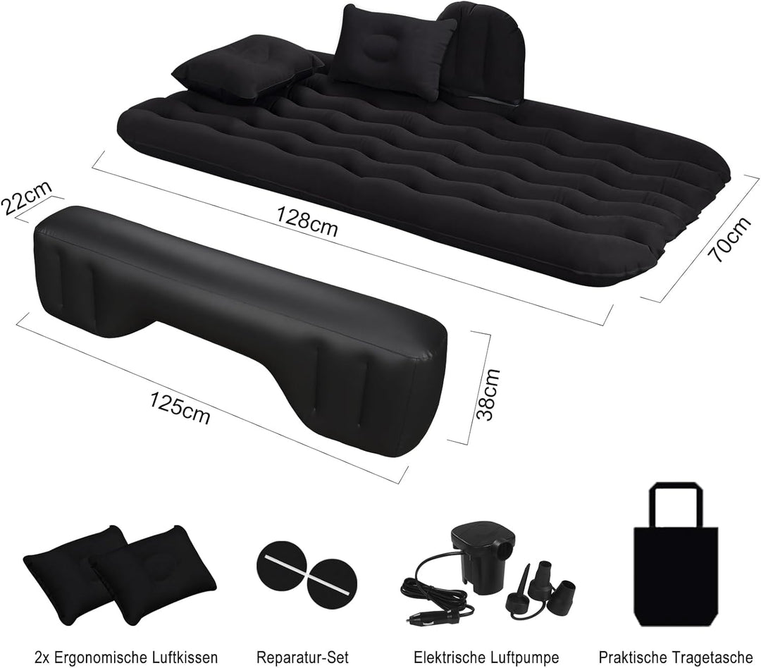 Auto Luftmatratze 128x70cm Aufblasbare Matratze für Rücksitz & Kofferraum, Tragbares Auto Reisebett