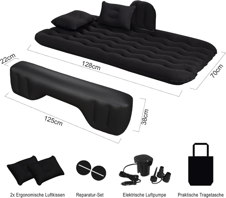 Auto Luftmatratze 128x70cm Aufblasbare Matratze für Rücksitz & Kofferraum, Tragbares Auto Reisebett