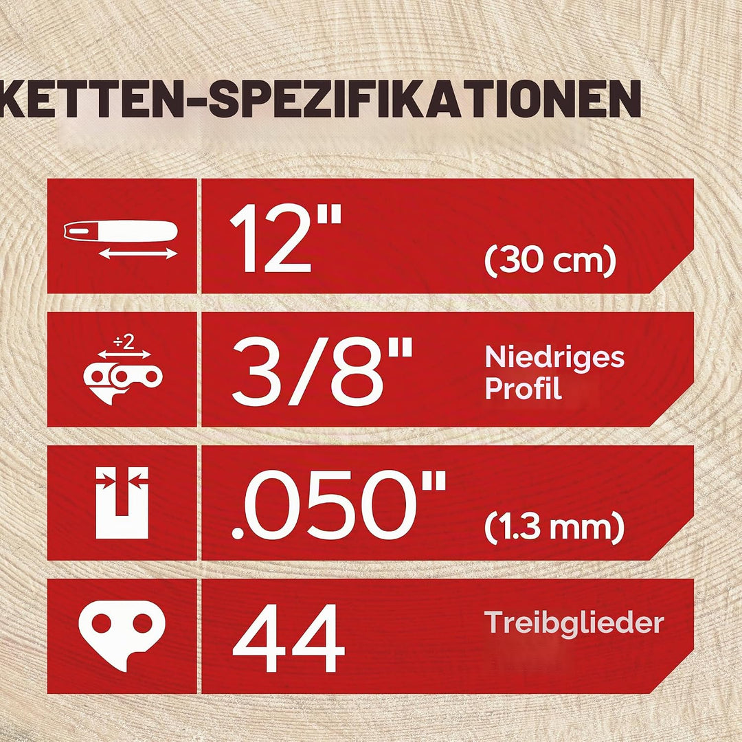 Oregon Sägekette mit 44 Antriebsgliedern, 3er-Pack Sägekette 3/8" Niedrigprofil-Kette, 30 cm Schnitt