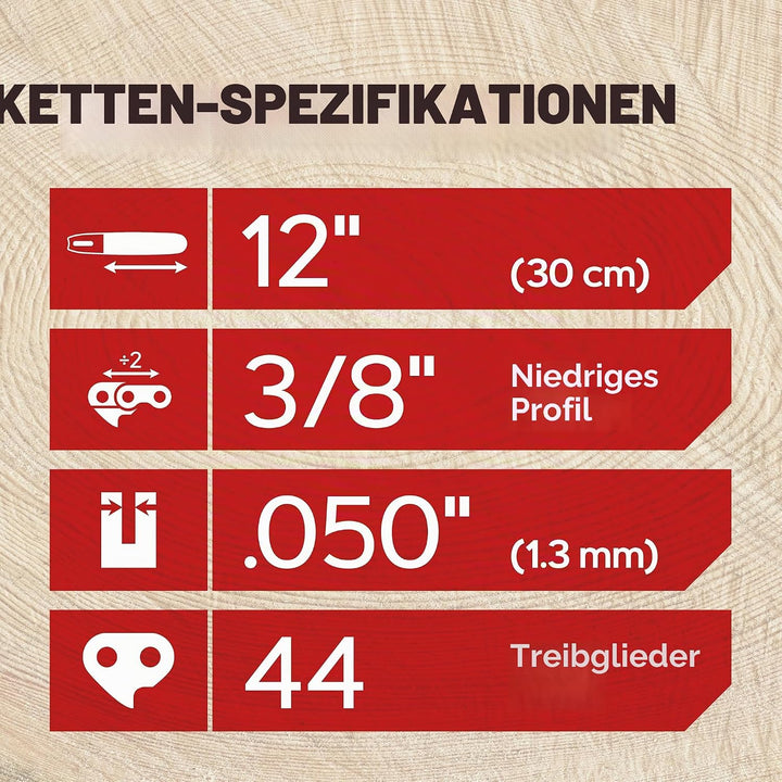 Oregon Sägekette mit 44 Antriebsgliedern, 3er-Pack Sägekette 3/8" Niedrigprofil-Kette, 30 cm Schnitt