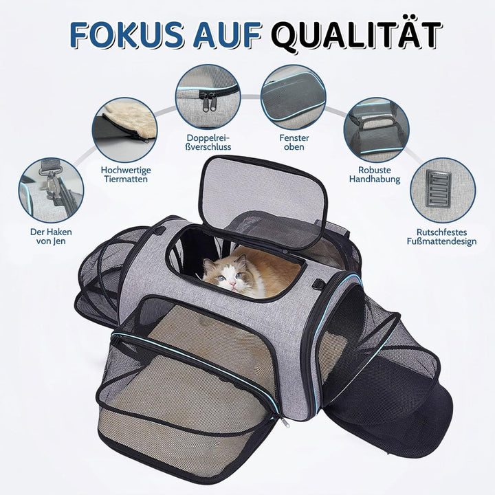 Faltbarer Transporttasche Katze und Hund,erweiterbare Katzentransportbox mit Schultergurt Hundetrage