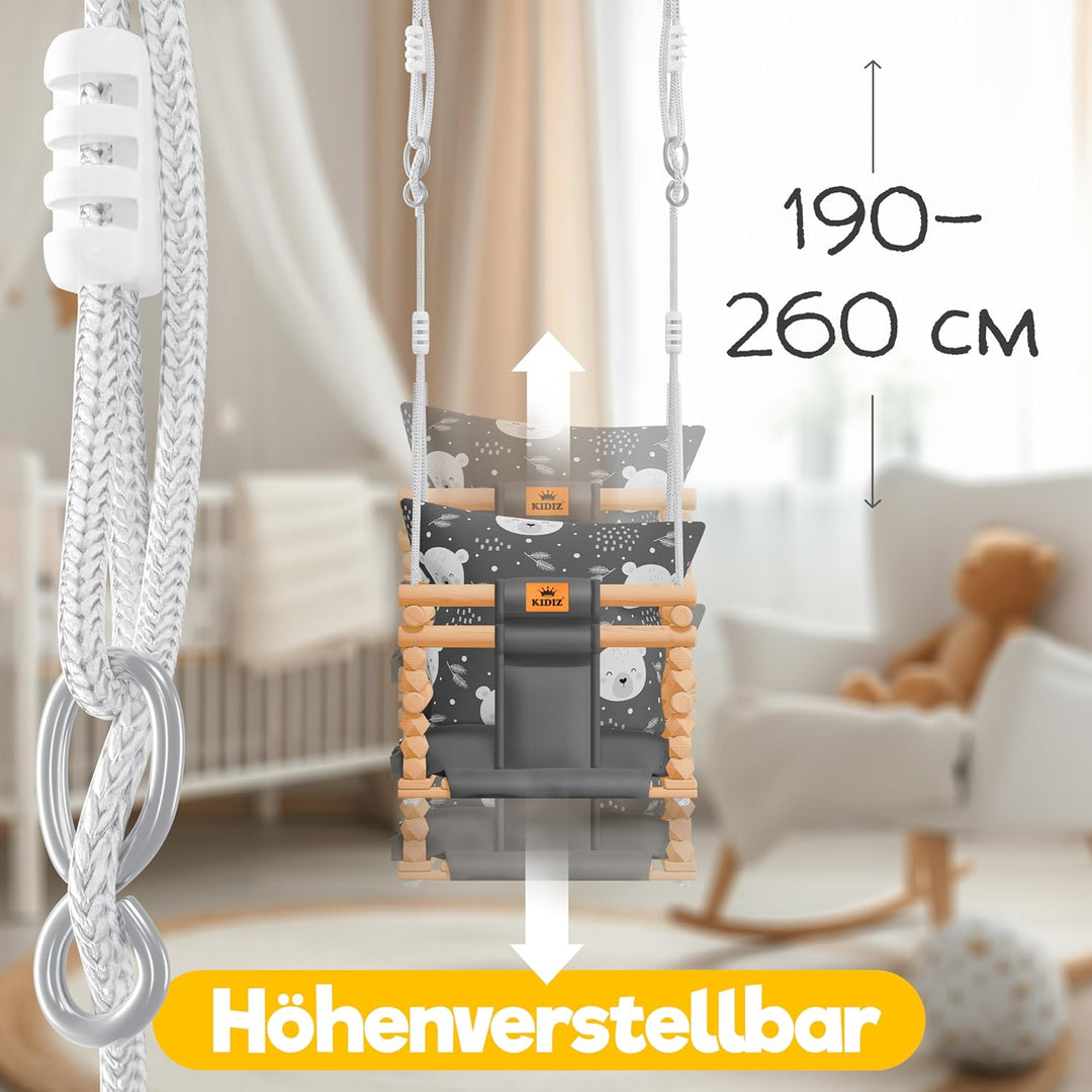 KIDIZ® Babyschaukel Kinderschaukel für Babys ab 6 Monaten und Kleinkinder bis 3+ Jahre | Holzschauke