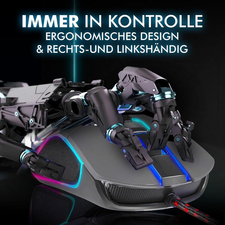 KLIM Aim Gaming Maus RGB Gamer Maus 7000 DPI - Ergonomische RGB Chroma Computermaus mit Kabel für Re