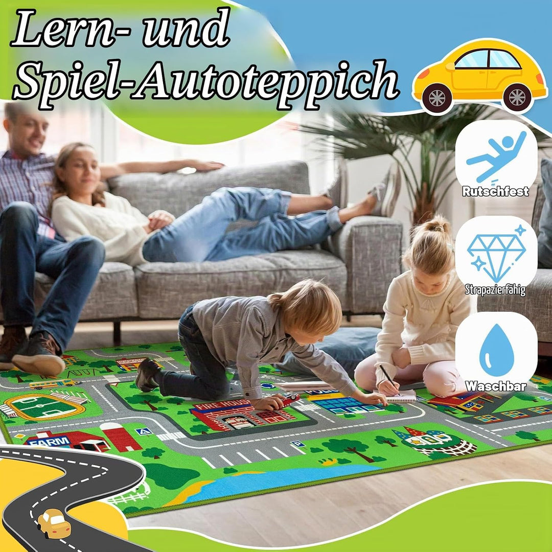 Capslpad Kinderteppich 100x160cm rutschfest Stadtplan Spielteppich Pädagogischer Spielteppich Maschi