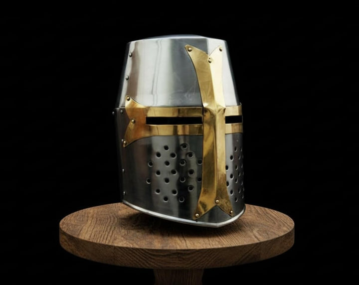 Medieval Knight Brass Crusader Helmet