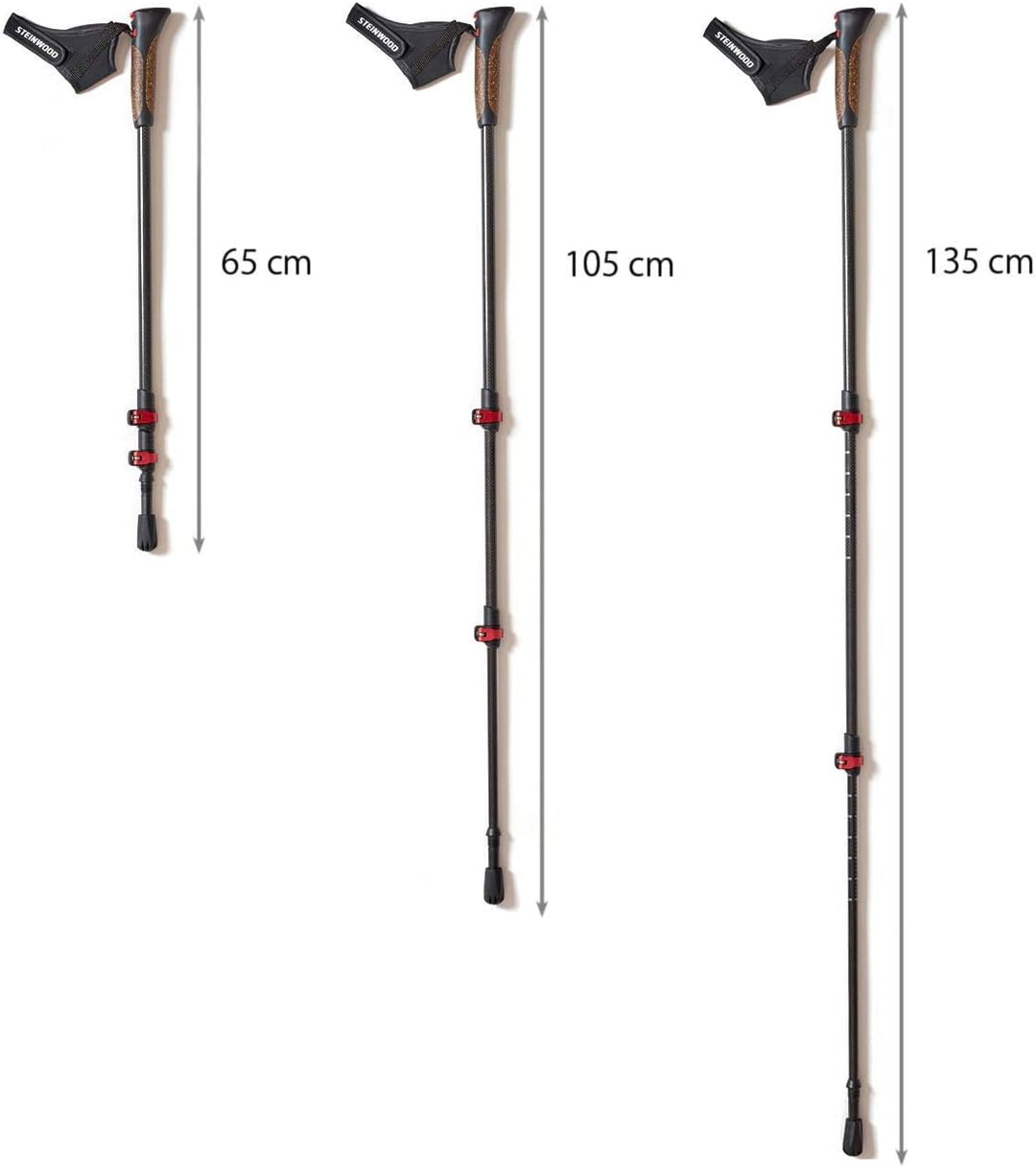 Steinwood Premium 100% Carbon Nordic Walking Stöcke verstellbar mit Teleskop und Klemmverschluss mit