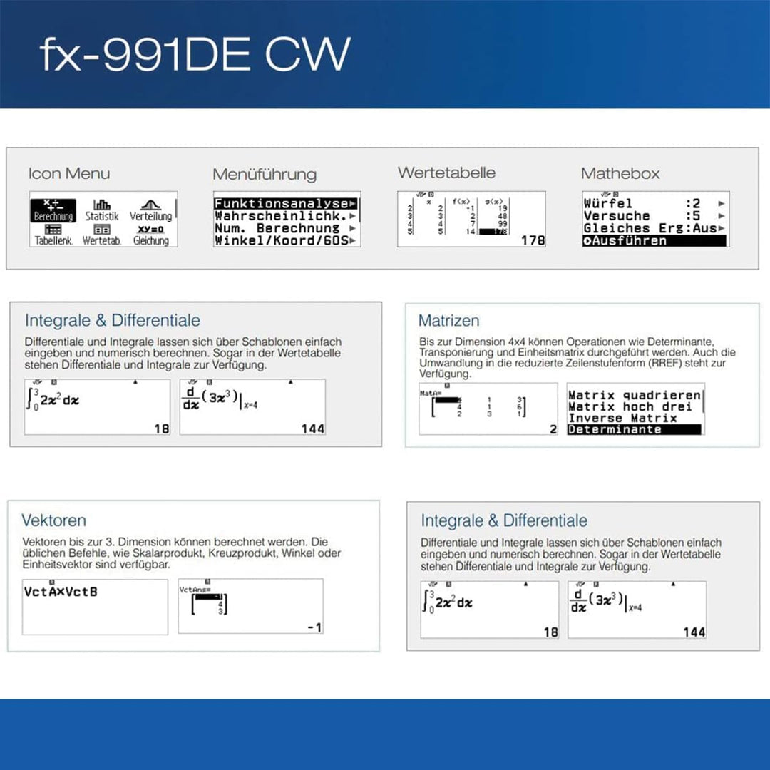 Casio FX-991DE CW ClassWiz technisch wissenschaftlicher Rechner, deutsche Menüführung FX-991DE CW Oh