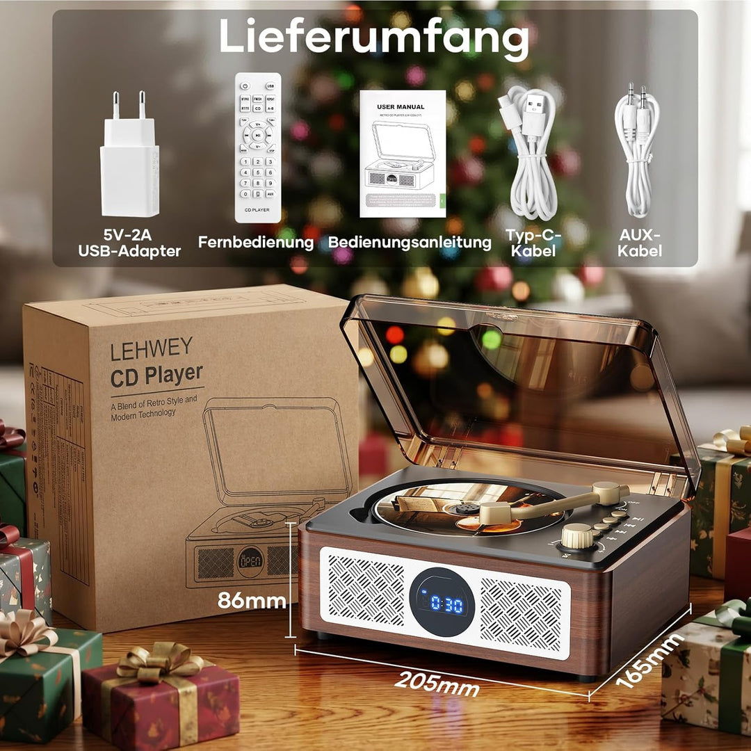 Bluetooth CD Player Tragbar mit Fernbedienung - Retro CD Spieler Klein mit FM-Radio,Lautsprecher,und