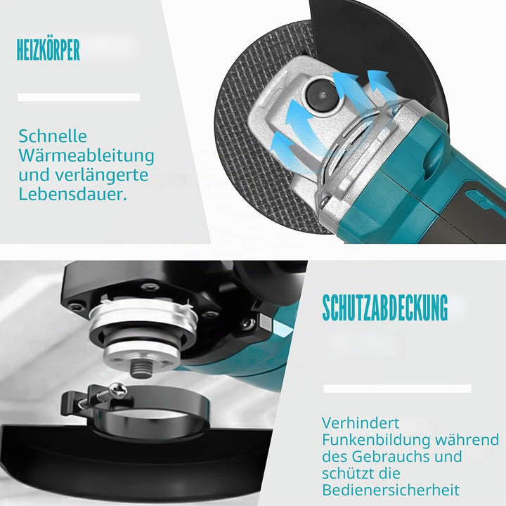 Akku Winkelschleifer Set mit 2x 18V 5000mAh Akkus &amp; Ladegerät – Multischleifer mit 5-in-1 Funktion |