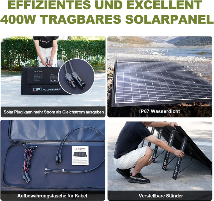ALLPOWERS 400W Solar Panel, Solarpanels Faltbar Solarmodul für R1500/R2500/R4000/S2000 PRO/S1500 Tra