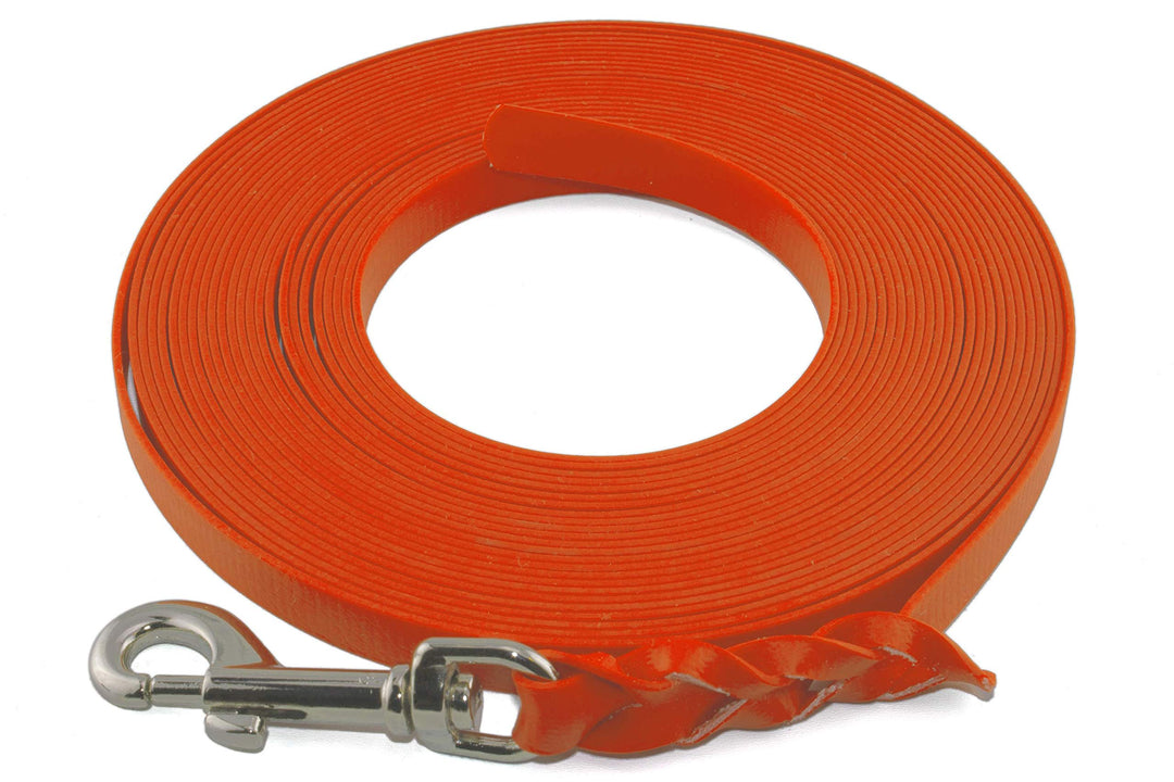 LENNIE Leichte BioThane Schleppleine, 13mm, Hunde 15-25kg, 30m lang, ohne Handschlaufe, Neon-Orange,