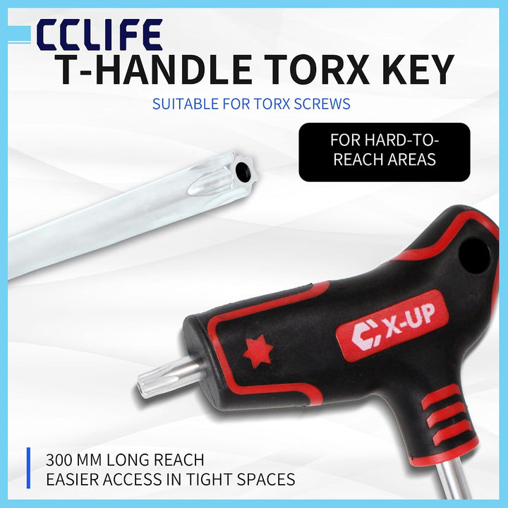 CCLIFE Torx Schlüsselsatz mit T-Griff T10-T50 Torx-Sternschlüssel 9tlg | 300 mm lang,S2-Stahl,Design