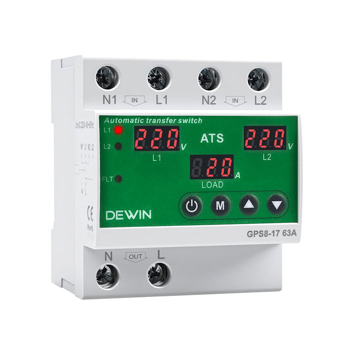 DEWIN Automatischer Transferschalter, Dual Power Automatic Transfer Switch ATS Hutschiene mit Über-/