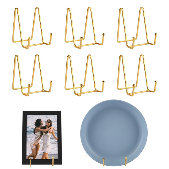 6 Stück 4 Zoll Tellerständer Metall - Tellerhalter Ständer Gold - Dekoteller Halterung - Bilderständ