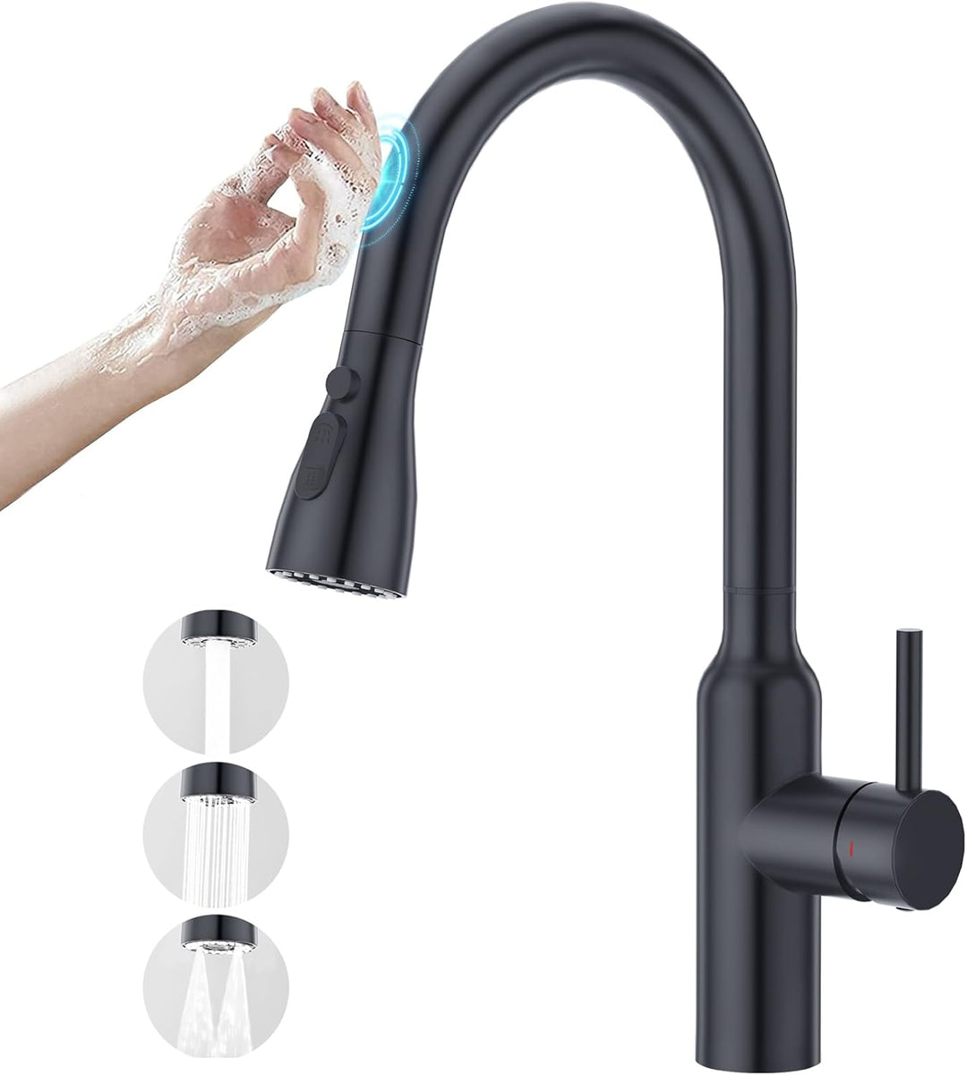 CREA Touch Sensor Wasserhahn Armatur Küche Ausziehbar, Küchenarmatur mit Brause Drei Wasserstrahlart
