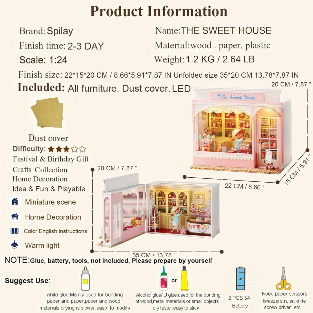 Spilay DIY Miniature House, Mini Handgefertigte Grünes Pflanzenstudio Kit Mit LED-Licht, Schutzhülle
