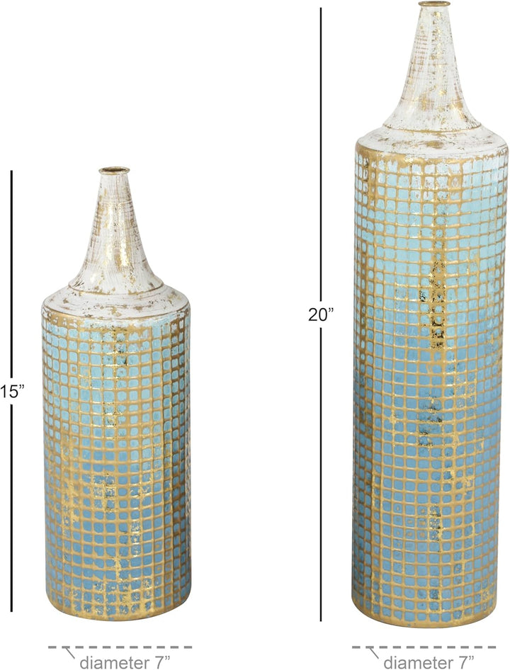 Deco 79 Hohe Vase, Metall, Used-Look, 63,5 cm, 45,7 cm hoch, Blau 2 PIECES LARGE SIZE Blau, 2 PIECES