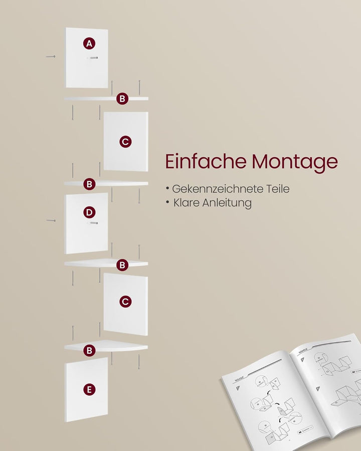 VASAGLE Set mit 2 Eck-Bücherregalen, Eckregalen, Wandregale mit 4 Ebenen, im Schlafzimmer, Wohnzimme